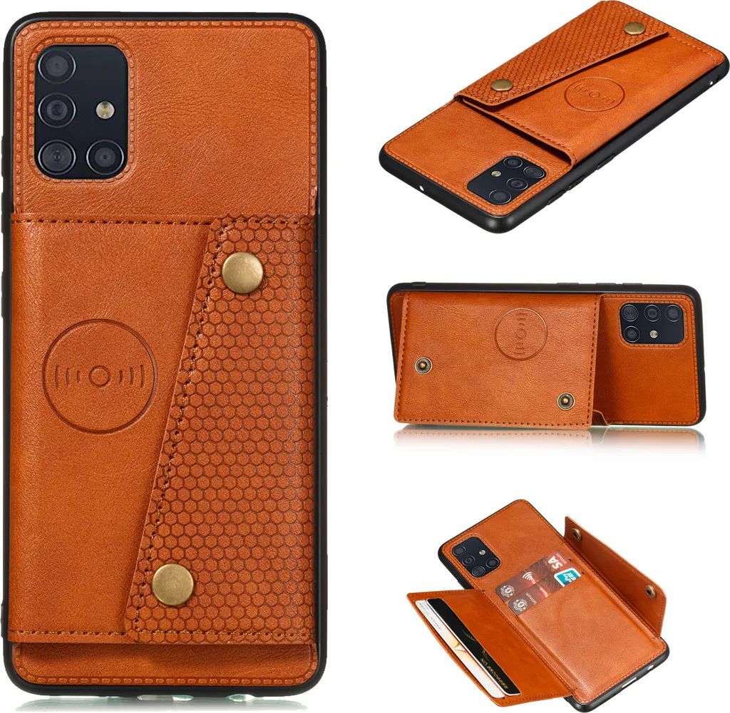 Cover Protettiva Samsung A51 Marrone Chiaro Doppia Fibbia PU