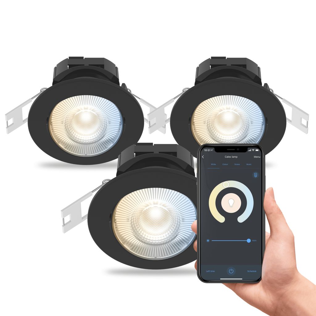 Calex Smart LED Einbaustrahler, Schwarz, neigbar, RGB-Farben & kalt- bis warmweiß Licht, dimmbar, WLAN App- & Sprachsteuerung, 3er Pack