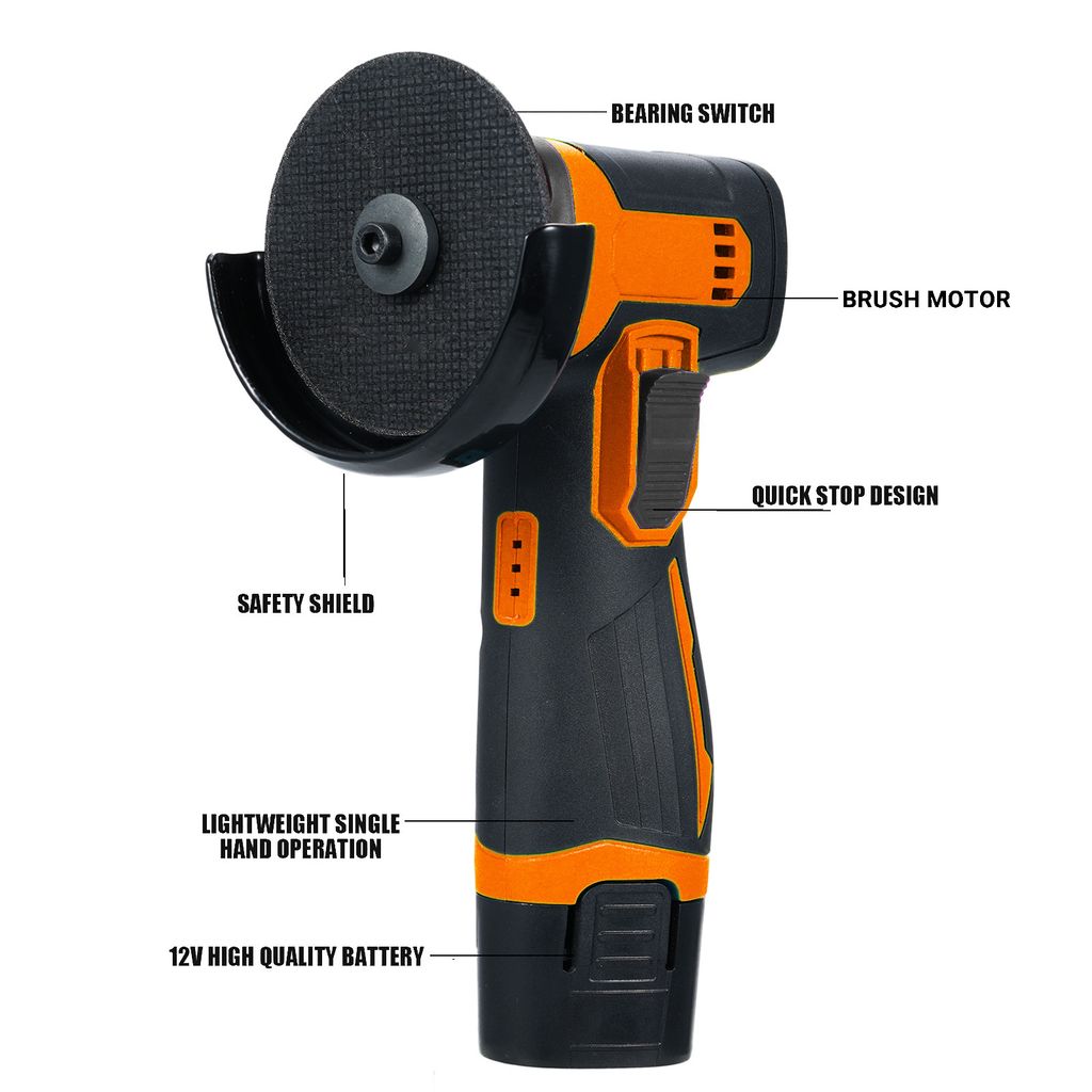 12V Cordless Brush Angle Grinder Kit, Ginding Disc 3 Inch/76mm, Lightweight Angle Grinder Tool mit 2PCS 1300mAh Lithium-Ionen-Akku & Ladegerät, Er...
