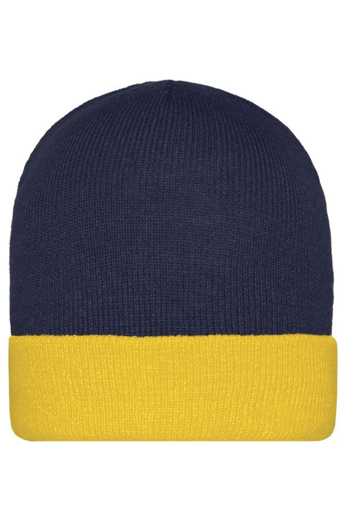 Knitted Cap Klassische Strickmütze mit Umschlag navy/gold-yellow, Gr. one size