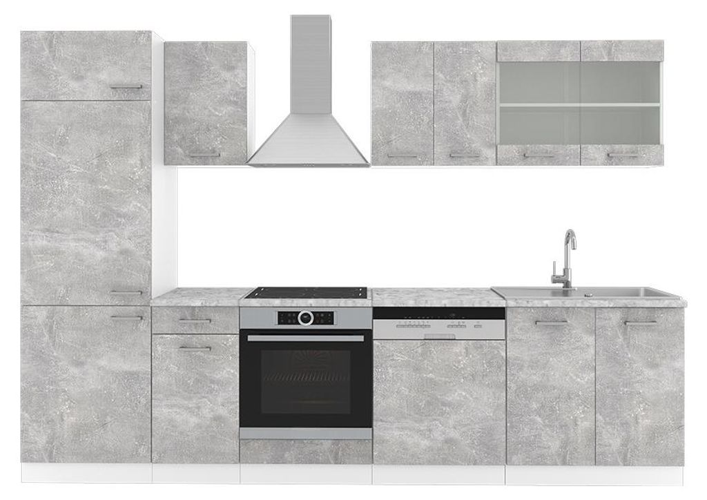 Küchenzeile Vicco R-Line Beton 300 cm , AP Marmor, Model Produktbild 