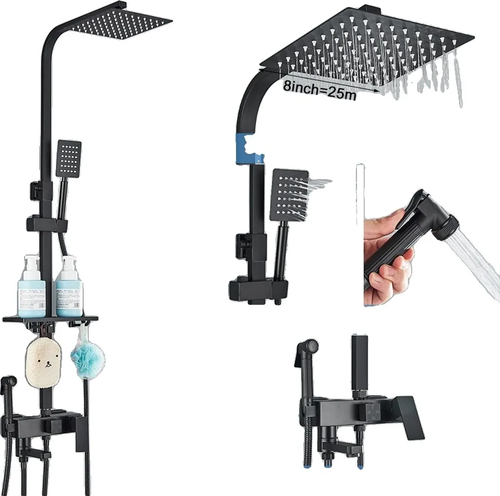 Set Doccia Termostatico Nero Opaco in Ottone - Design Contemporaneo 4-8