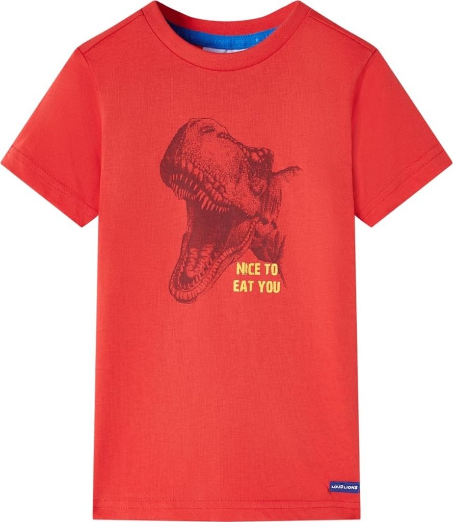 Kinder T-Shirt Rot Gr. 140 aus 100 % Baumwolle mit Dinosaurier-Aufdruck