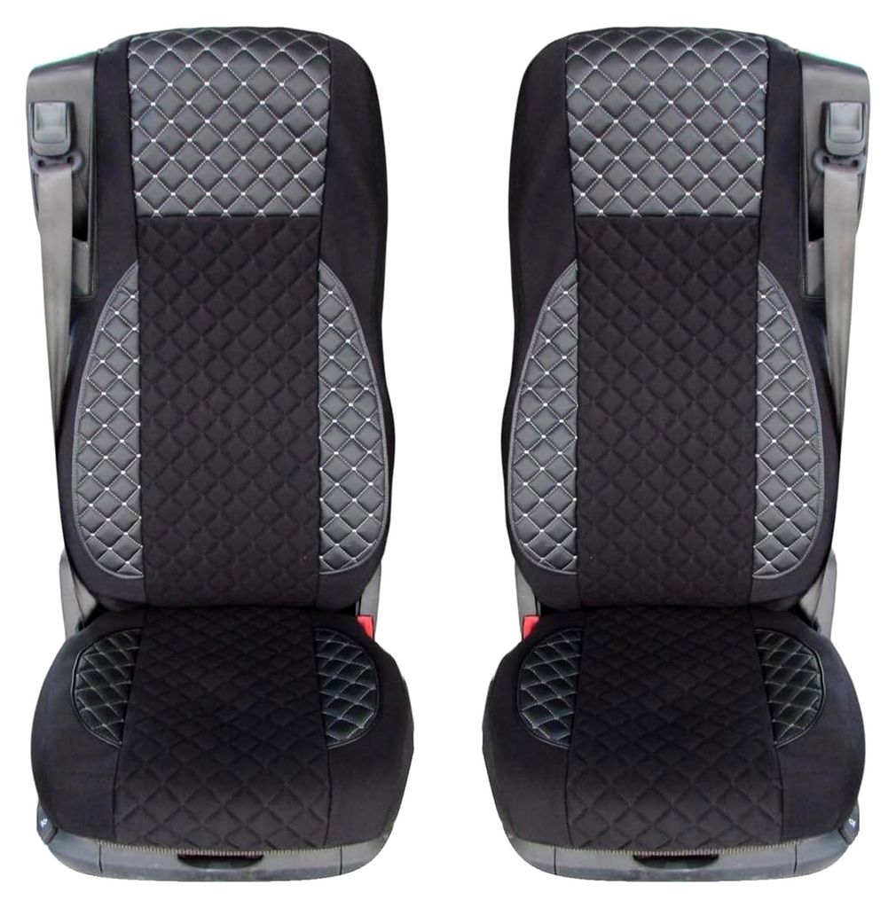 Sitzbezüge für Lkw geeignet für DAF XG XF CF 106 Euro 6 mit 2 pneumatischen Sitzen, Velours- in Schwarz mit grauen Fäden