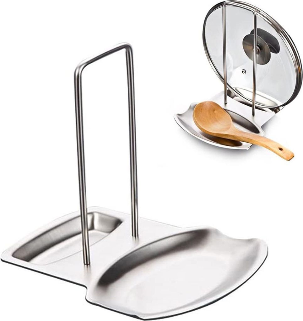 Topfdeckelhalter Deckelhalter Deckelständer Löffelablage Ständer Halter Ablage für Topfdeckel und Kochlöffel aus hochwertigem Edelstahl
