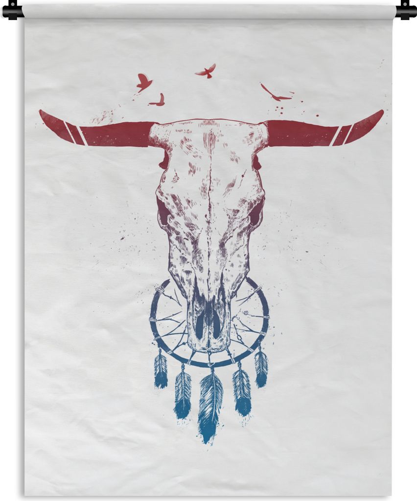 MuchoWow Wandteppich Wandbehang Schädel - Hörner - Federn - Vögel - Traumfänger 90x120 cm Tapisserie Dekoration Wandtuch - Wanddeko