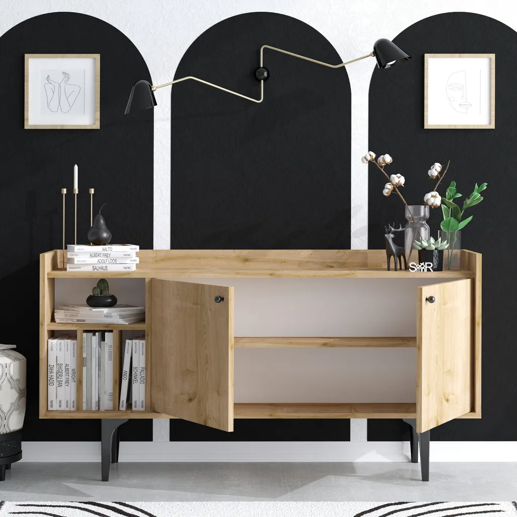 Commode en mélaminé robuste Canopus Saphireich de 150 cm de large