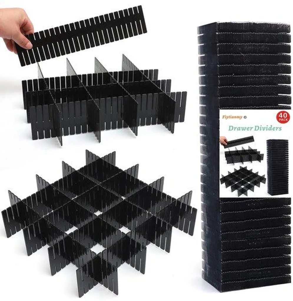 Flytianmy Lot de 40 Séparateurs de Tiroirs Noirs Réglables et Modulables