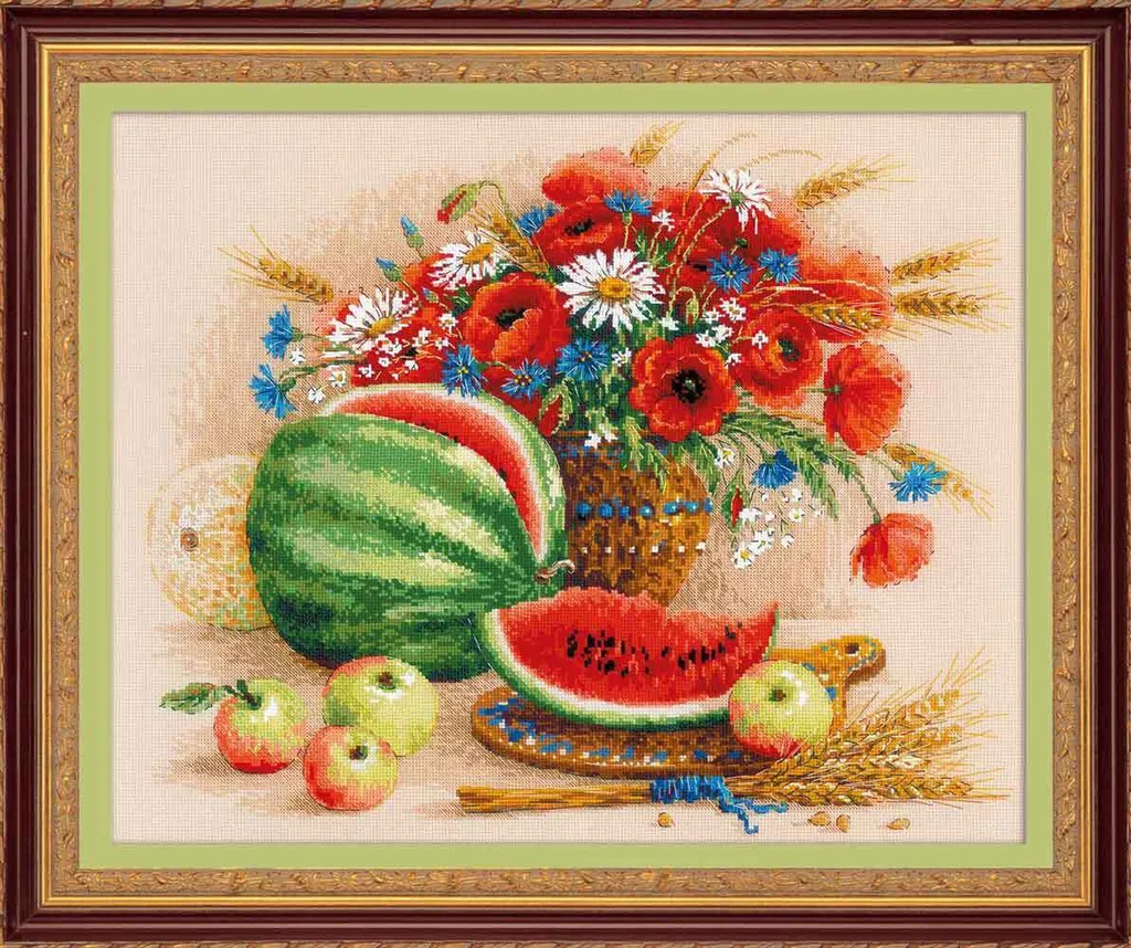 Kit Broderie Riolis Point Compté avec Fils de Laine Pastèque 50x40 cm