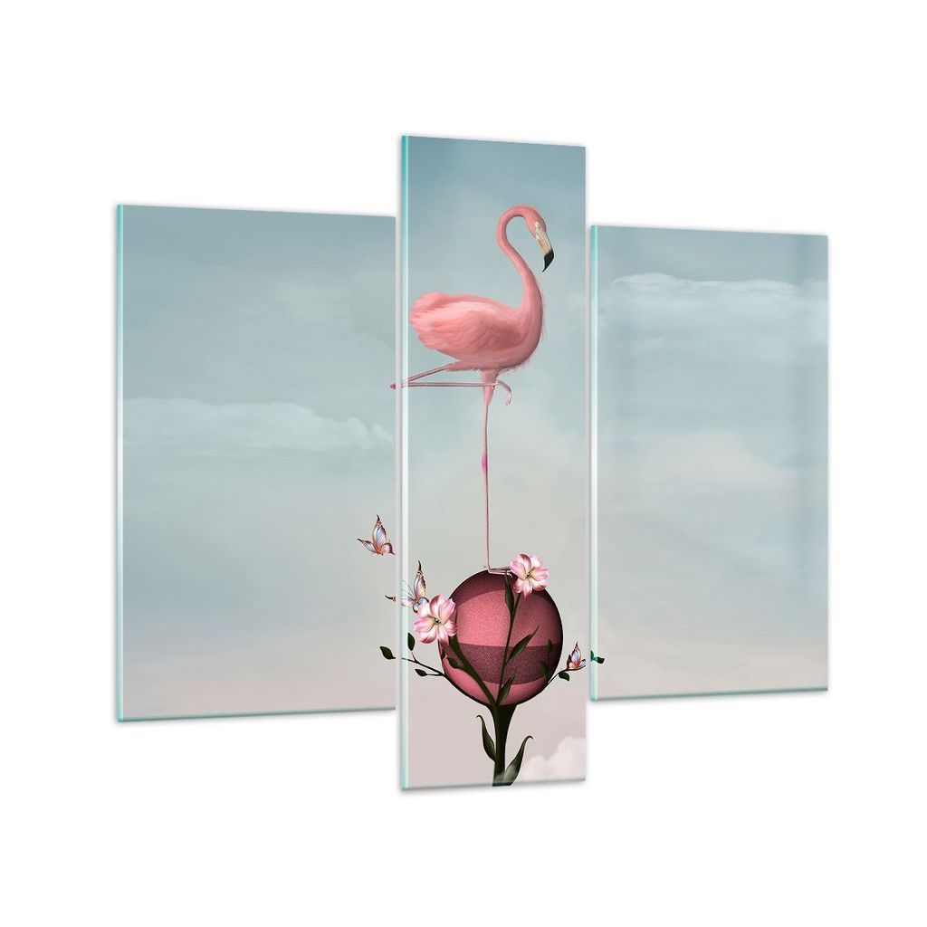 Bilder auf glas - Flamingo Blume Grafik Illustration - 95x80cm - Glasbilder - Wandbilder - Kunstdruck - zum Aufhängen bereit - Wanddekoration aus ...