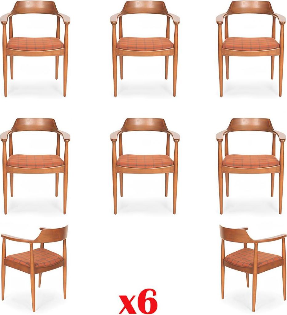 Set 6x Stuh Luxus Design Polster Massiv Holz Stühle Sitz Büro Office Esszimmer
