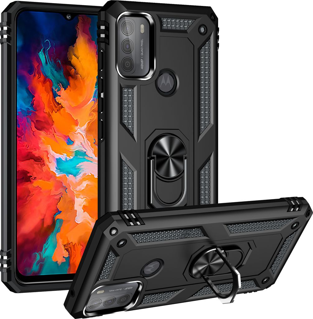 Moto G50 4G Hülle, Dual Layer Militäre Fallschutz Schutzhülle mit Ringhalterung Ständer für Motorola Moto G50 4G Schwarz