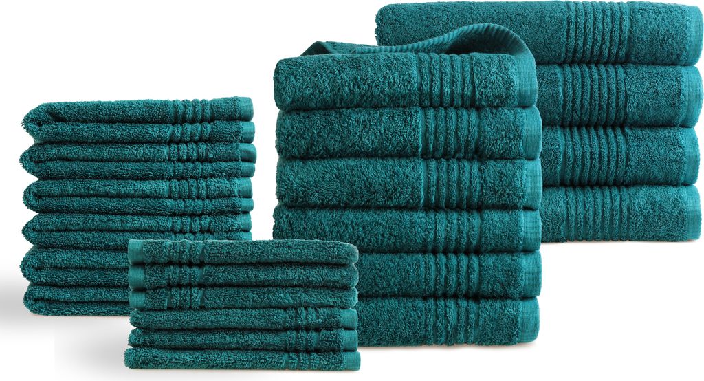 PHLOX Handtücher 22 Teilig Set - 100% Baumwolle 600 g/m² - Weich, Frottee, Saugstark - Türkisblau