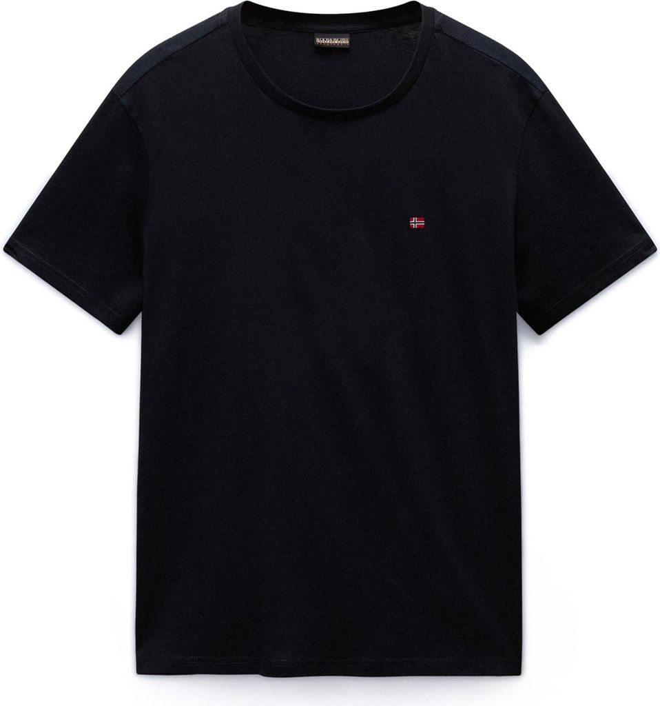 NAPAPIJRI Herren T-Shirt - SALIS, Small Flag, Rundhals, Regular Fit, Baumwolle, einfarbig Schwarz M