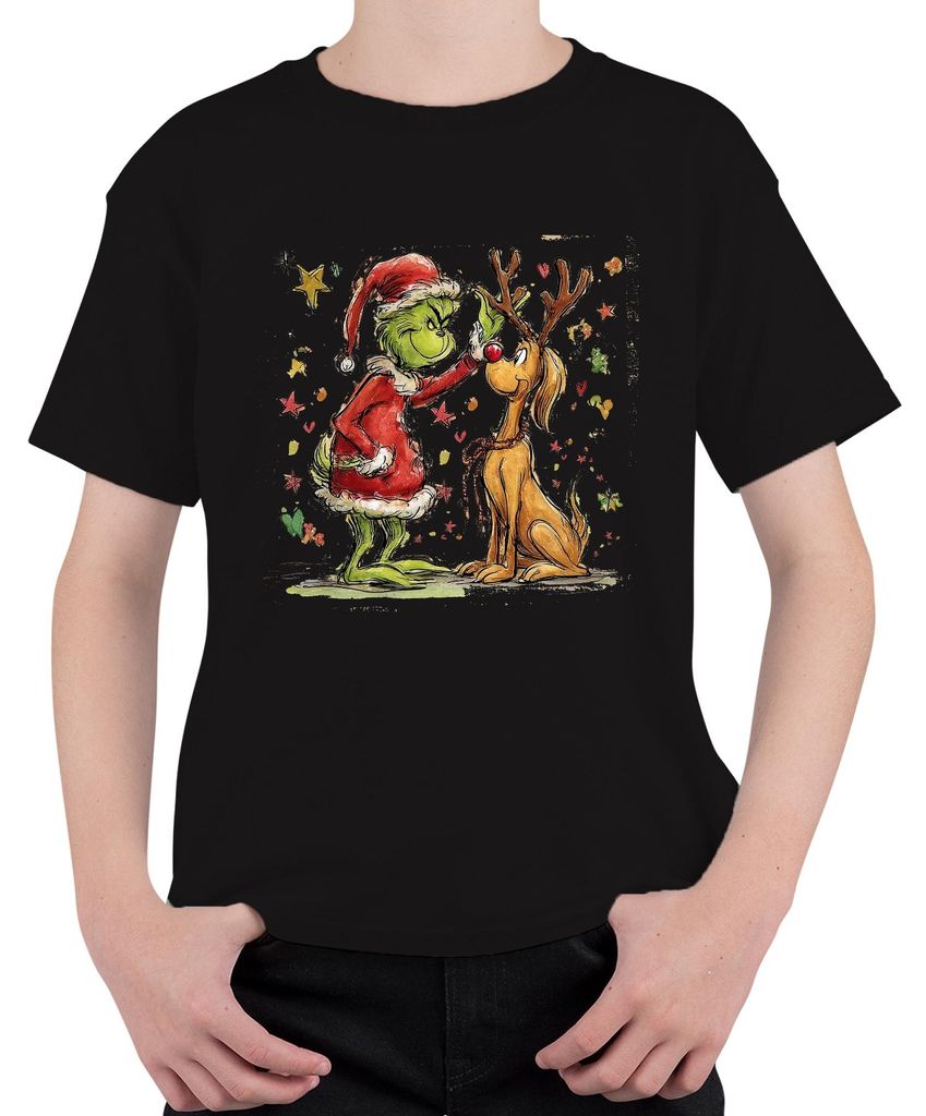 Grinch Max Hund Weihnachten Rentier lustig Geschenk Anti-Weihnachten Uni Kinder T-Shirt, Schwarz, 152