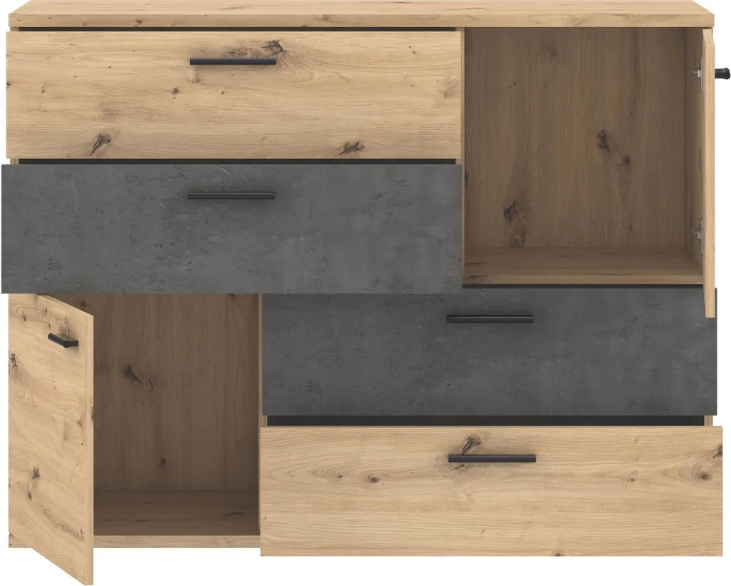 Commode de Rangement Salford Bois Chêne 124,9cm Structure Renforcée - 3