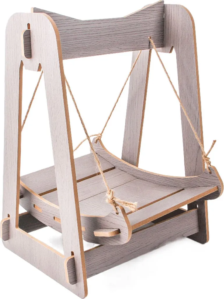 Lit pour animaux gris avec hamac amovible et planche bois pour chat