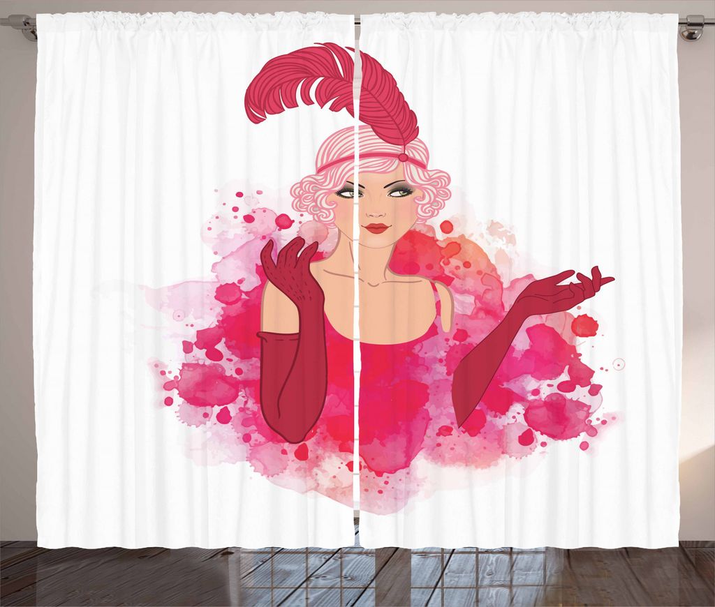 ABAKUHAUS Old Hollywood Rustikaler Gardine, Feder-Stirnband, Schlafzimmer Kräuselband Vorhang mit Schlaufen und Haken, 280 x 225 cm, Pink Magenta ...