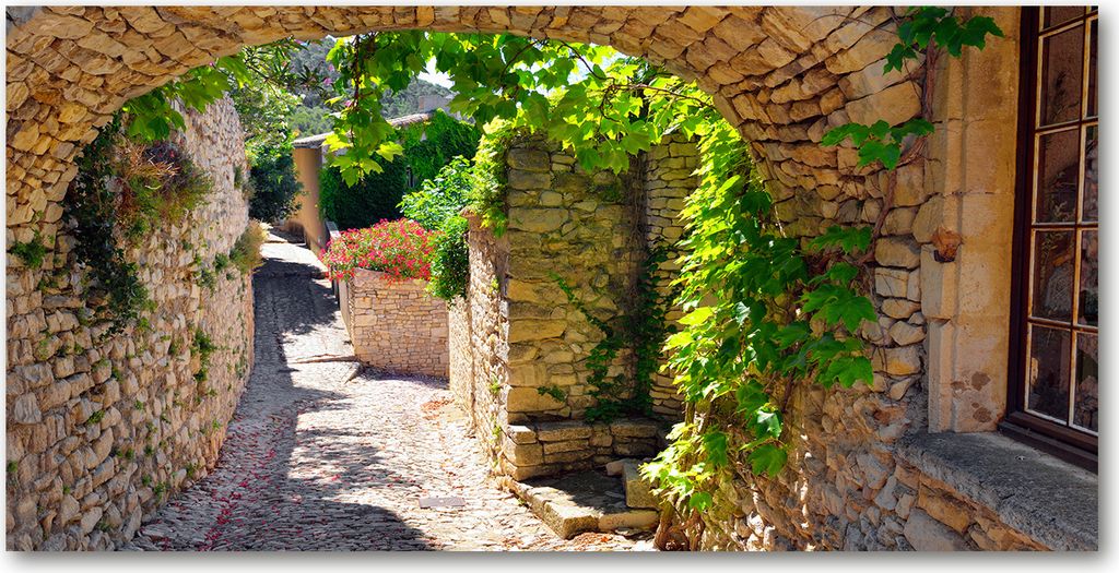 Tulup Glas-Bild -140x70- Wandkunst Dekorative Wand für Küche & Wohnzimmer - Sehenswürdigkeiten & Architektur - Reizende Gasse - Grün