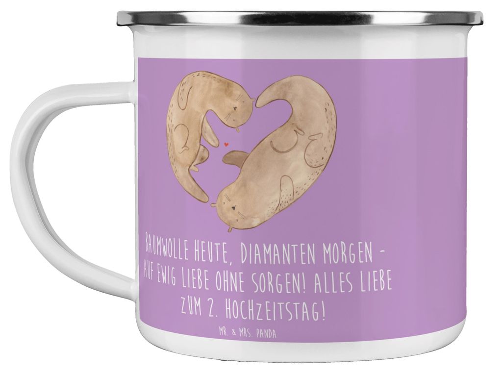 Mr. & Mrs. Panda Emaille Tasse 2. Hochzeitstag Baumwollhochzeit - Lavendeltraum - Geschenk, feiern, Becher, Hochzeit, Liebe, Pott, Geschenke, ohne ...