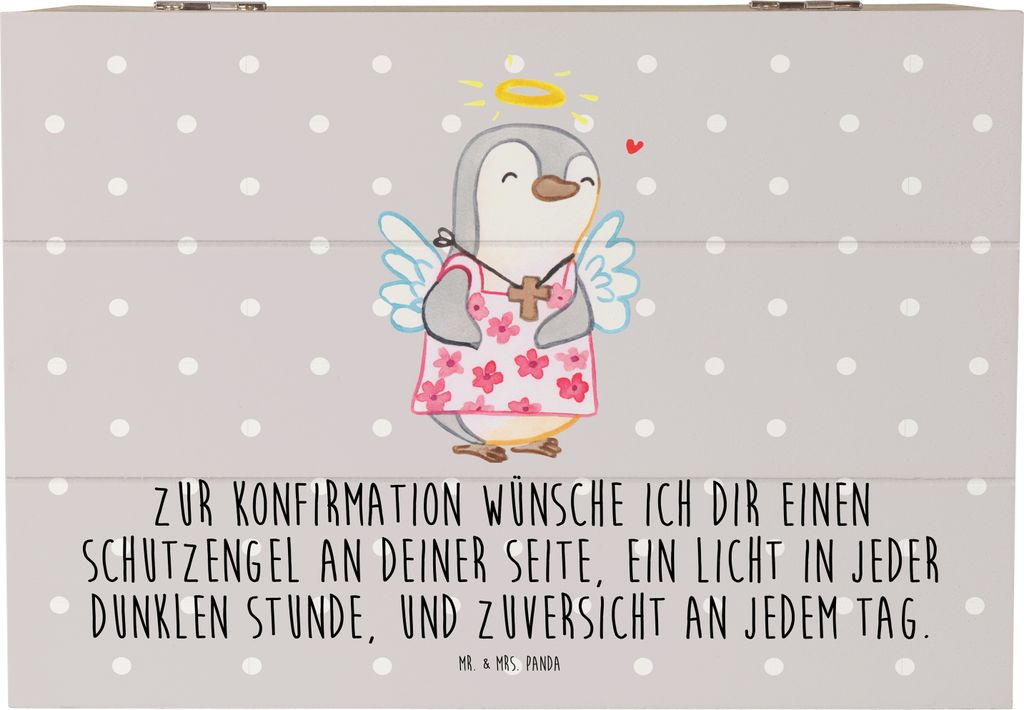 Mr. & Mrs. Panda Holzkiste Pinguin Konfirmation 22 x 15 cm - Grau Pastell - Geschenk, fotobox, Vertrauen, Box aus Holz, Aufbewahrungskiste, schmuck...