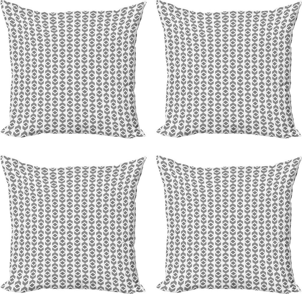 ABAKUHAUS Ethnisch Kissenbezug Set (4 Stück), Tribal Sqaures Muster, Moderner Doppelseitiger Digitaldruck, 50 cm x 50 cm, Schwarz und weiß