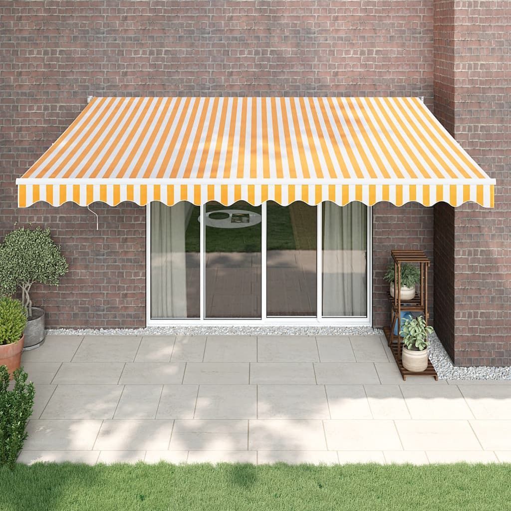 The Living Store Elektrische Markise mit Kurbel Gelb und Weiß 4,5x3 m