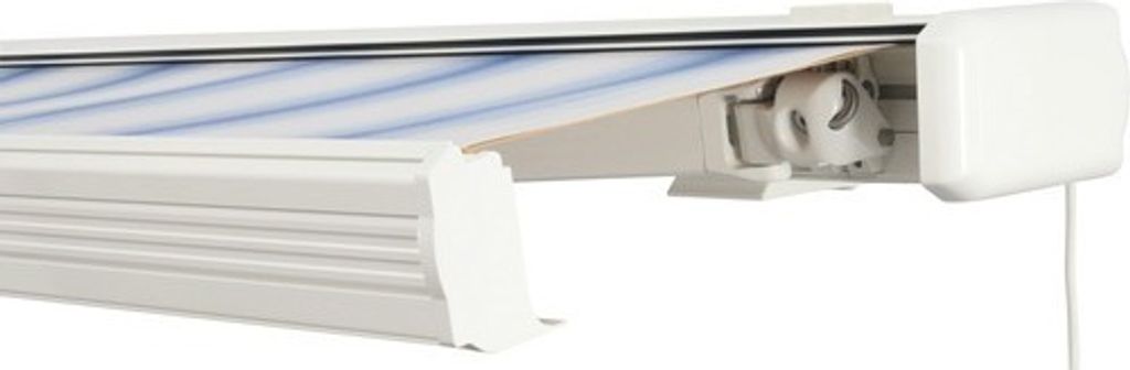 SOLUNA Kassettenmarkise Exquisit 3x2,5 Stoff Dessin 320234 Gestell RAL 9010 reinweiß Antrieb rechts inkl. Motor und Wandschalter