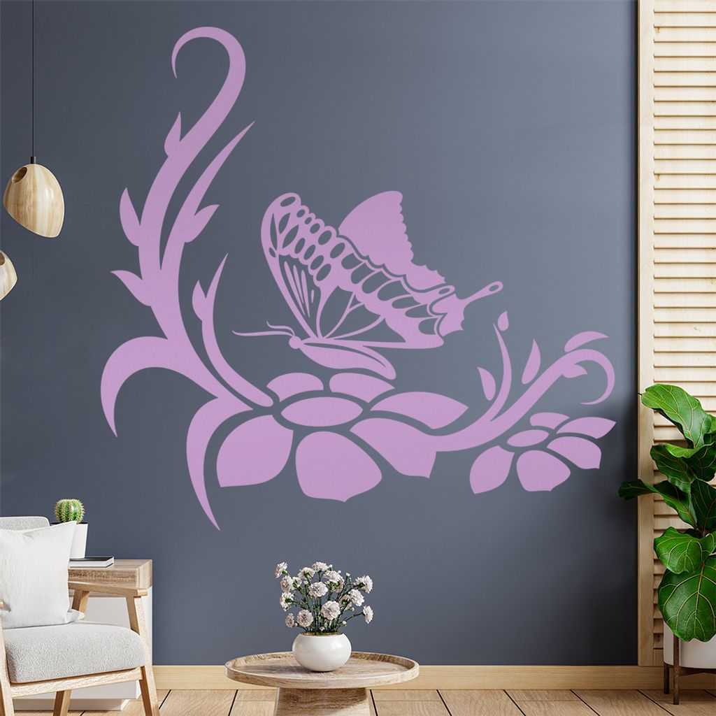 Großer Falter Blüten Wandtattoo in 6 Größen - Wandaufkleber Wall Sticker - Dekoration, Küche, Wohnzimmer, Schlafzimmer, Badezimmer
