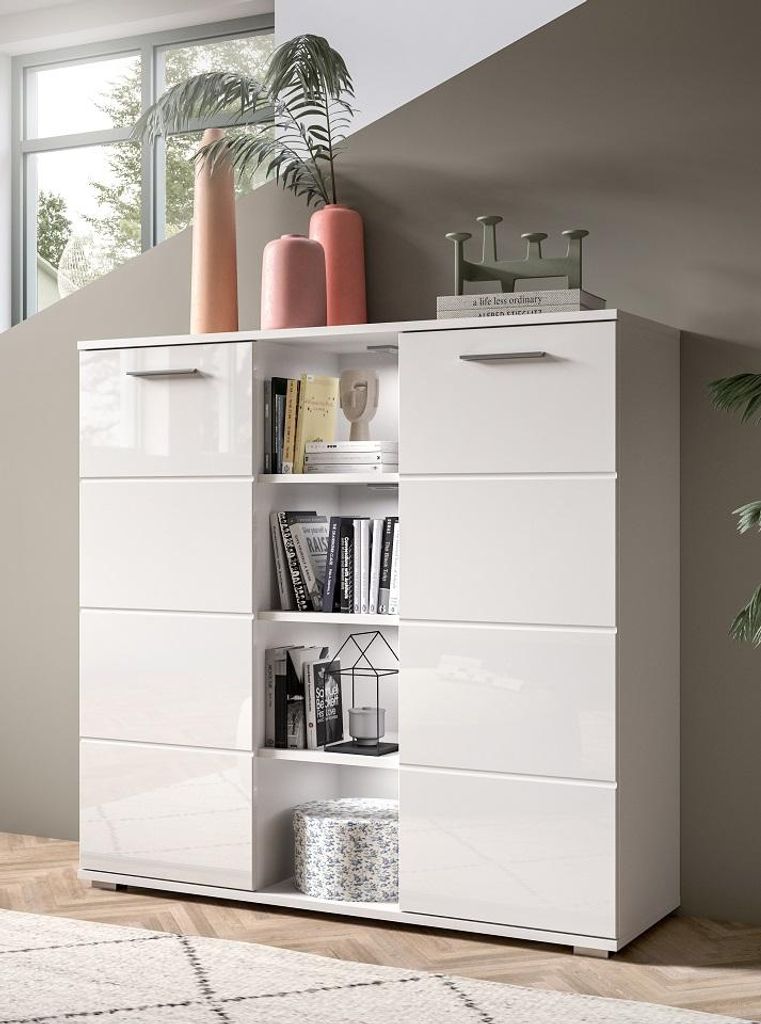 Kommode Prego 3 | weiß Hochglanz ohne Beleuchtung Produktbild 