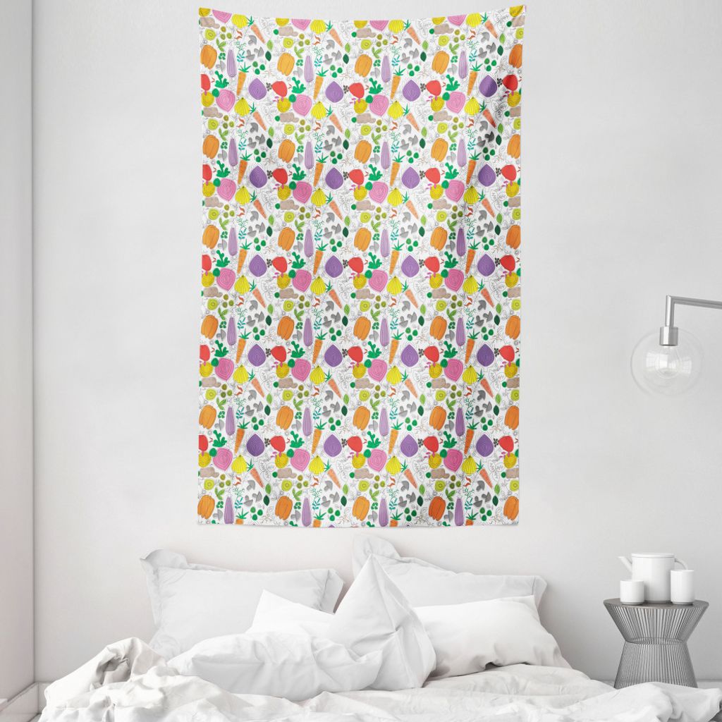 ABAKUHAUS Gemüse Wandteppich und Tagesdecke, Childish Drawing Lebensmittel aus Weiches Mikrofaser Stoff Waschbar ohne Verblassen Digitaldruck, 140...