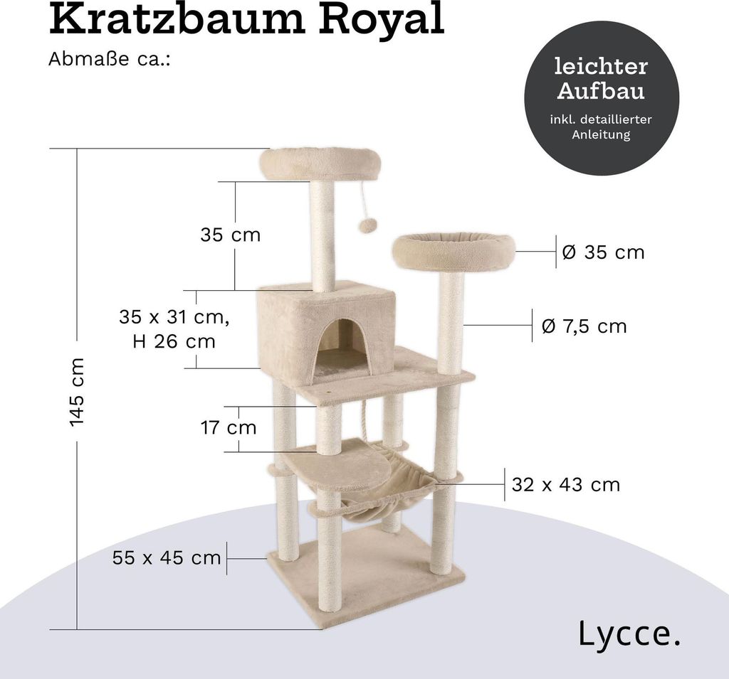 Kratzbaum Royal Kratzbaum beige Kratzmöbel mit Sisal und Plüsch