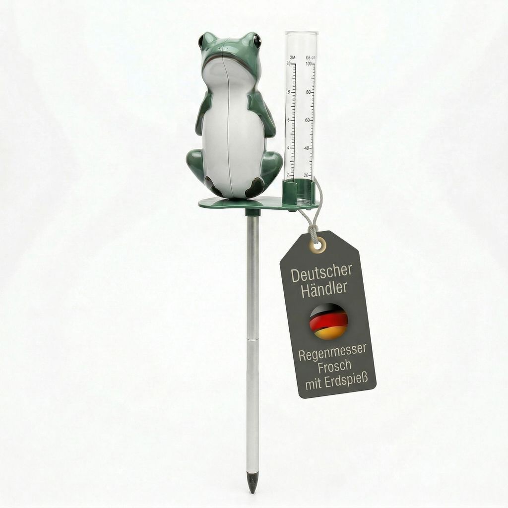 Regenmesser Frosch mit Metall Erdspieß Niederschlagsmesser Produktbild 