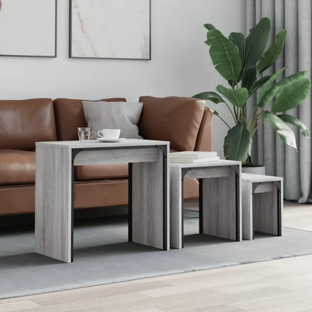 Maison Exclusive Set 3 Tavolini Sovrapponibili Grigio Sonoma Offerta