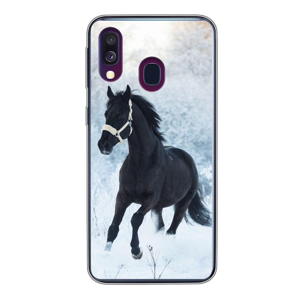 MuchoWow Handyhülle Schutzhülle Hülle für Samsung Galaxy A40 Pferd - Schnee - Wald Silikon Softcase Handy Hülle - Handy-Tasche