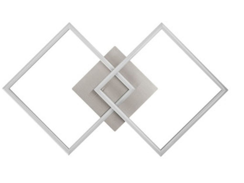 A geometric wall light fixture with interlocking square frames.
