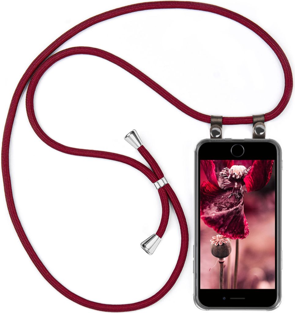 UMHÄNGEHÜLLE + KORDEL für iPhone 7 / iPhone 8, Farbe:Weinrot