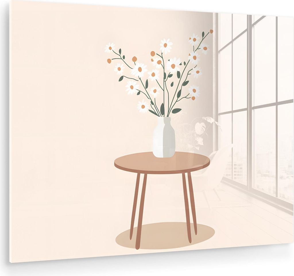 MuchoWow Glasbilder - Bilder auf Wandbild - Foto auf Glas Vase - Blumen - Gänseblümchen - Beige 80x60 cm Wanddekoration aus Glas - Acrylglasbild ...