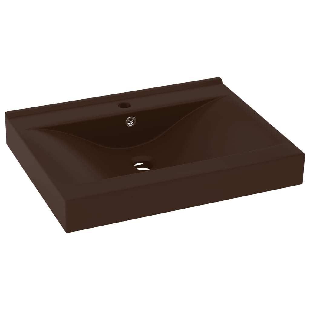 vidaXL Lavabo con foro per rubinetto opaco marrone scuro Immagine del prodotto 