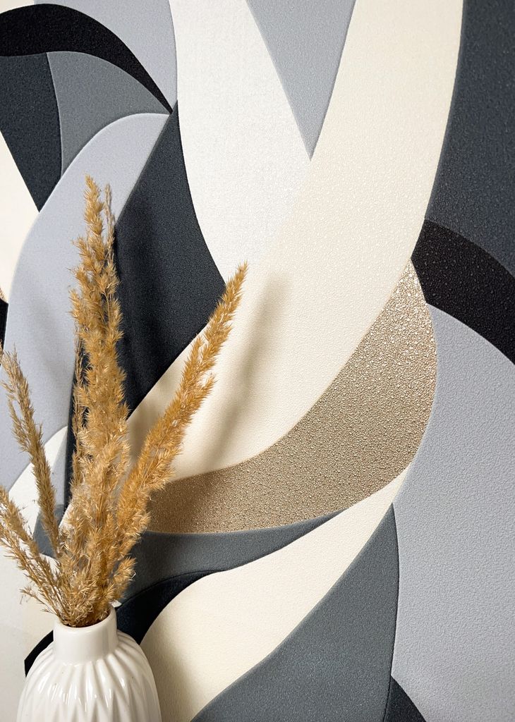 NEWROOM Tapete Schwarz Vliestapete Muster - Mustertapete Modern Grau Gold Struktur Motivtapete Grafisch Retro