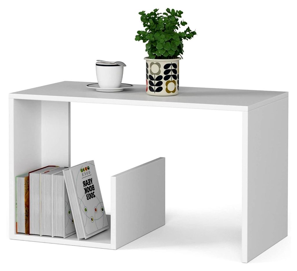 Couchtisch Holz | Paul 80x45x40cm | Schrank für Wohnzimmer | Schlafzimmer | Minimalistisches modernes Design | Schichtstoffplatte 16mm in Weiß