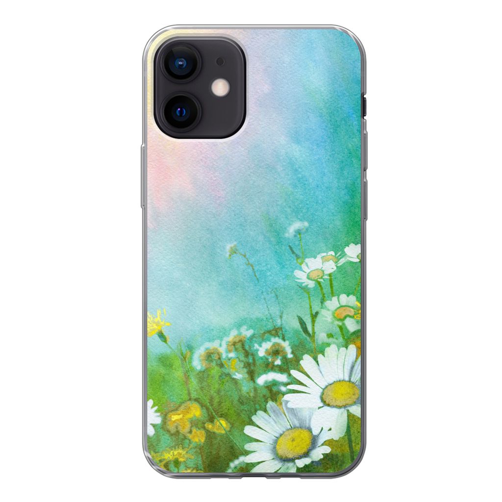 MuchoWow Handyhülle Schutzhülle Hülle für iPhone 12 Gänseblümchen - Sonne - Sommer Silikon Softcase Handy Hülle - Schutzhülle