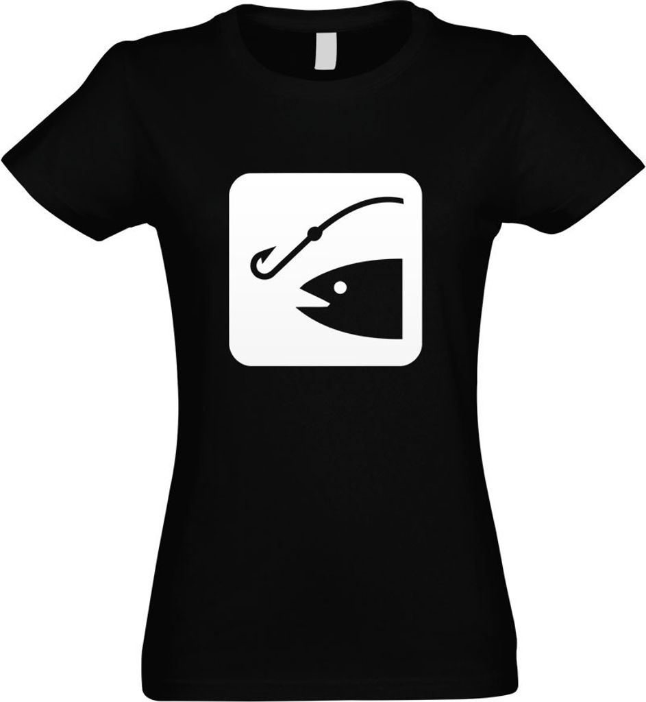 Kiwistar - T-Shirt tailliert - Damen - schwarz - Angelplatz Stelle Ort Piktogramme - mit Motiv Bedruckt - Funshirt Design - Sport - Freizeit - Dame...