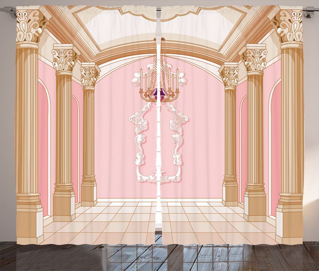 ABAKUHAUS Rosa Rustikaler Vorhang, Kronleuchter Decken Castle, Wohnzimmer Universalband Gardinen mit Schlaufen und Haken, 280 x 245 cm, Pfirsich Pu...