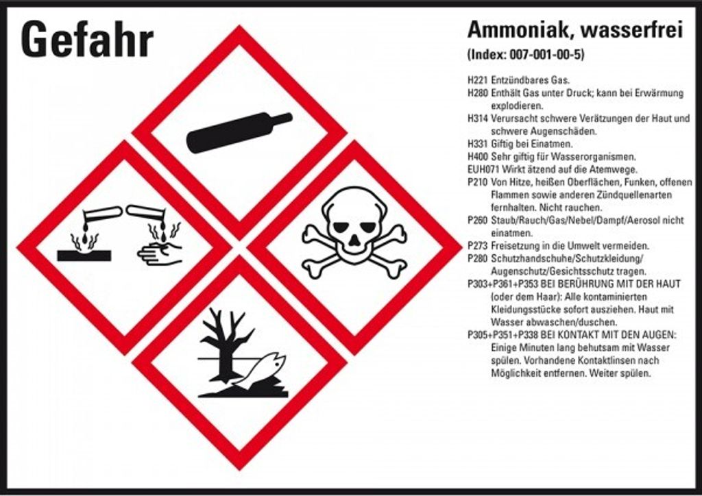 Dreifke Aufkleber I Gefahrstoffetikett Ammoniak, wasserfrei, GefStoffV/GHS/C...