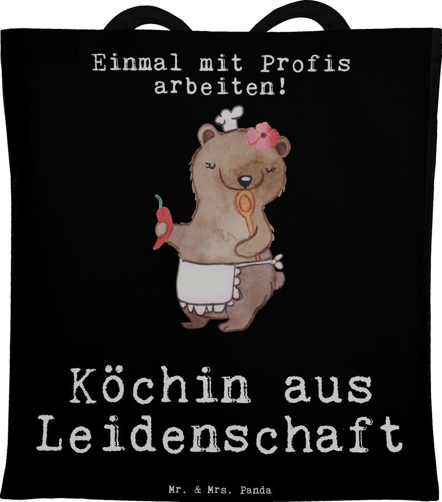 Mr. & Mrs. Panda Tote Bag Köchin Leidenschaft - Schwarz - Geschenk, Uni Tasche, Restaurant, Shopping, Witzig, stoff shopper, Spruch, Laptoptasche,...