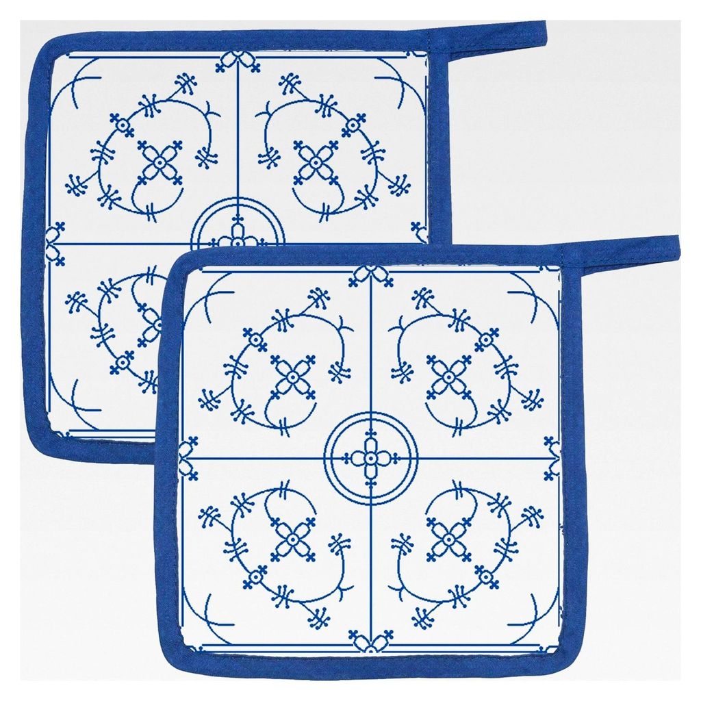 Topflappen 2er-Set Baumwolle blau-weiß Größe 22x22 cm