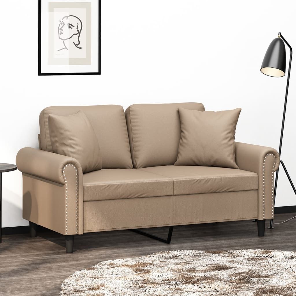 "2024"cloris 2-Sitzer-Sofa, Couchgarnitur mit Zierkissen Cappuccino-Braun 120 cm Kunstleder - Klassische Sofas CHY2177