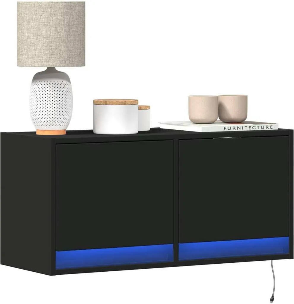 Best Möbel Mobile TV a parete con illuminazione LED nero 80x31x38 cm - Mobili TV Cloris New8698397 1pacco