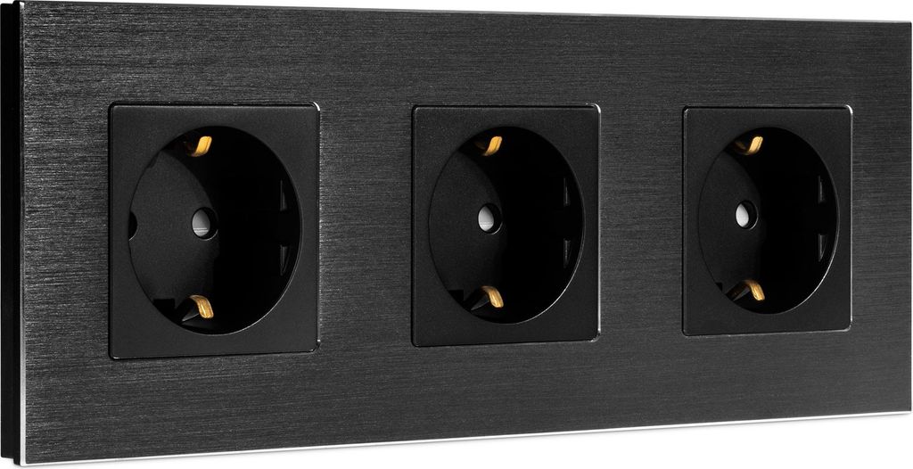 Navaris Aluminium Schuko Steckdose dreifach - mit Montagematerial - Design Schutzkontakt Einbau Wandsteckdose mit Rahmen aus Aluminium - in Schwarz